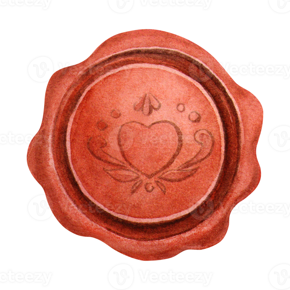 Wax seal in vintage style. Watercolor hand-drawn retro isolated illustration. Red round stamp ideal for retro letters, invitations, and romantic stationery designs, greeting cards, wrapping, stickers png