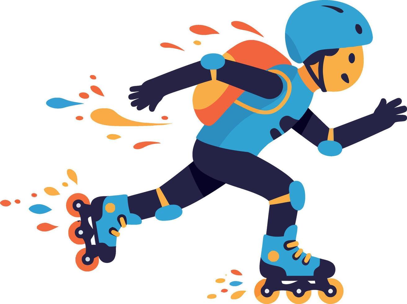 A young boy skating energetically on rollerblades in a flat design illustration vector