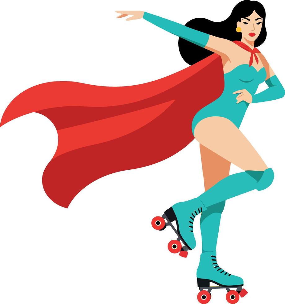 Roller-skating superhero in vibrant attire showcasing dynamic movement in a flat illustration vector