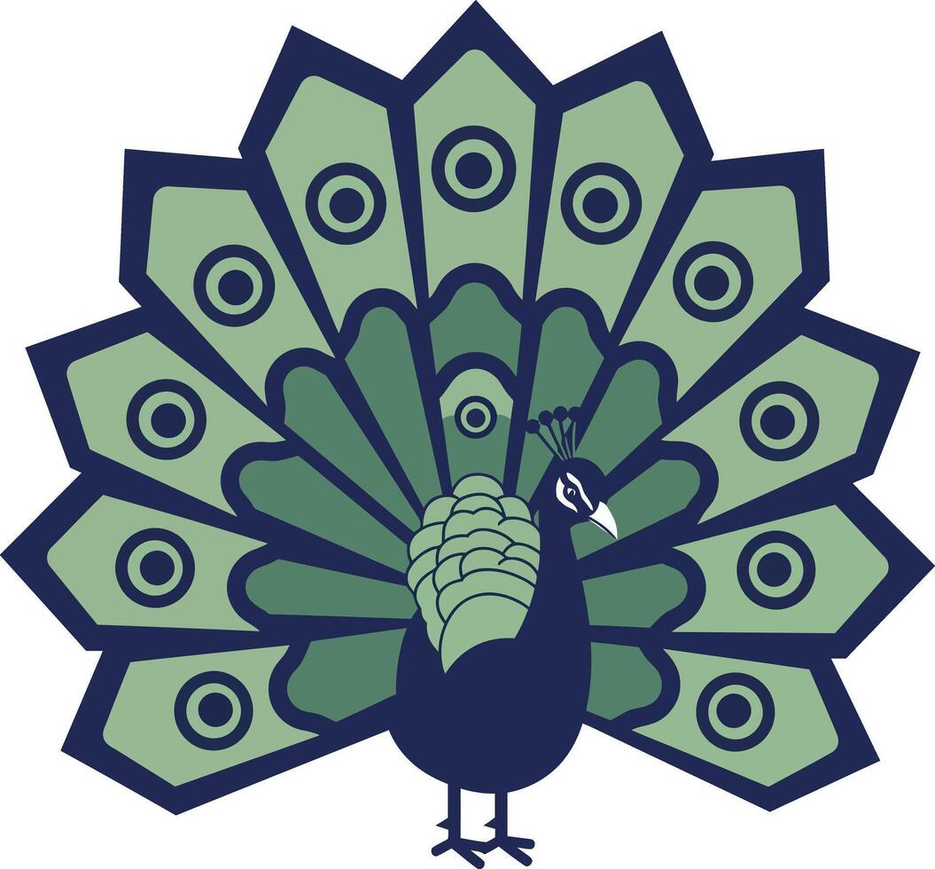 Colorful peacock displaying elegant feathers in flat design art vector