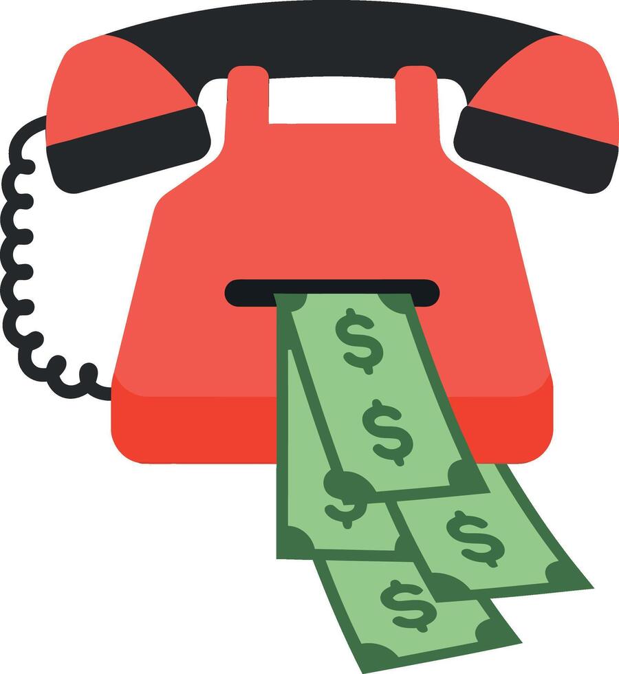 Red telephone with money bills emerging in a flat, minimalist style art vector