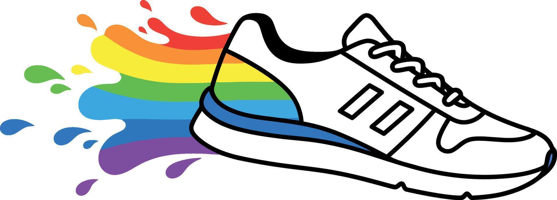 Colorful running shoe with rainbow trail in flat art style vector