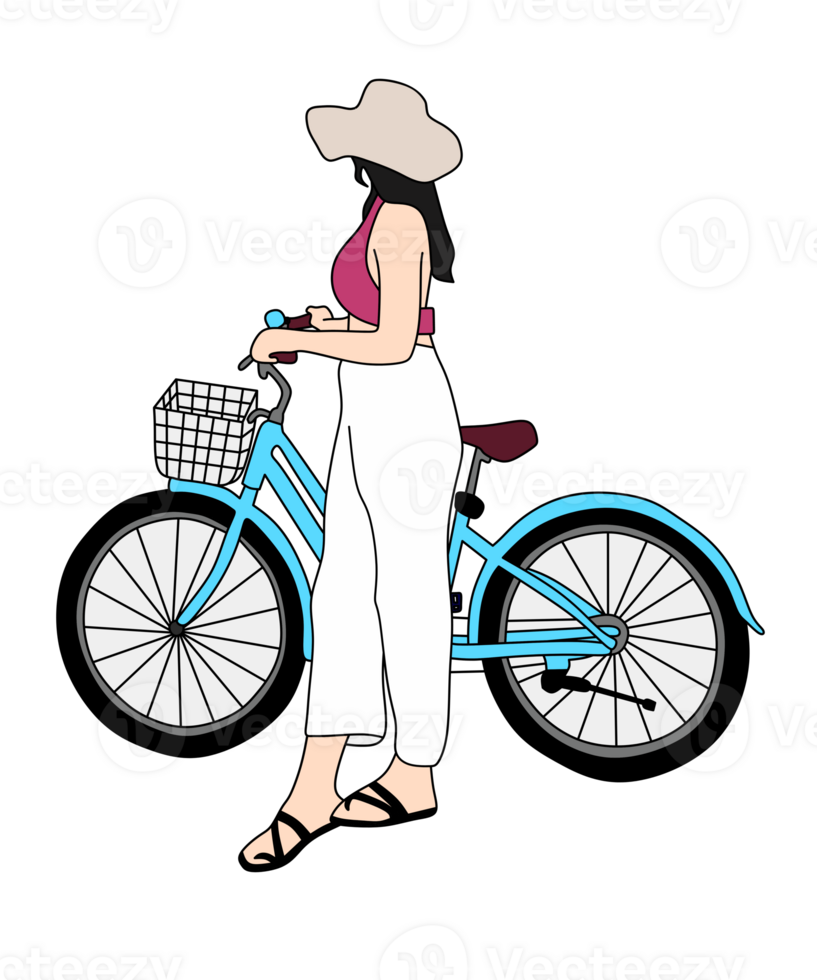 Elegant Girl Standing with Her Bicycle png