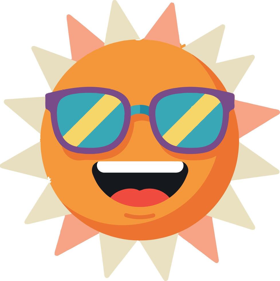 Smiling sun wearing sunglasses in a cheerful flat design style art vector