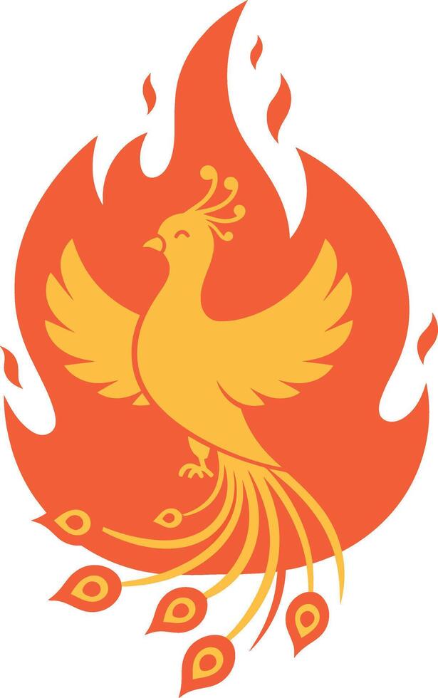 Vibrant phoenix rising from flames in flat art style showcasing strength and rebirth vector