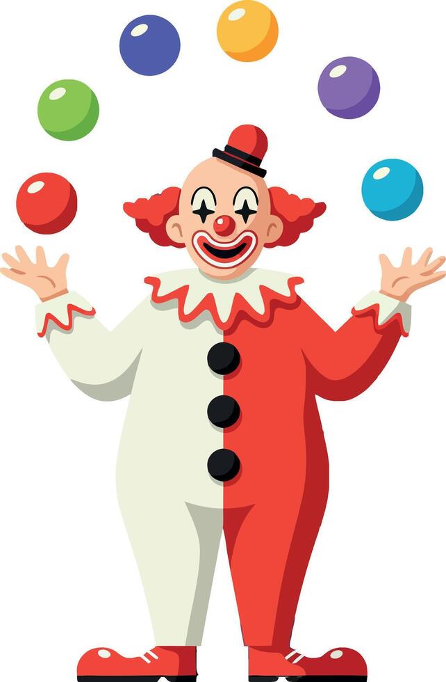 Juggling clown with colorful balls in a playful and cheerful flat illustration vector