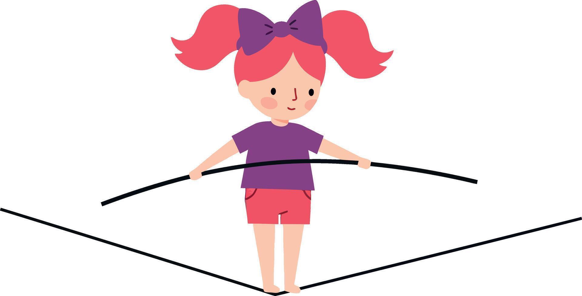 A cheerful girl balancing on a tightrope in a playful, minimal style art vector