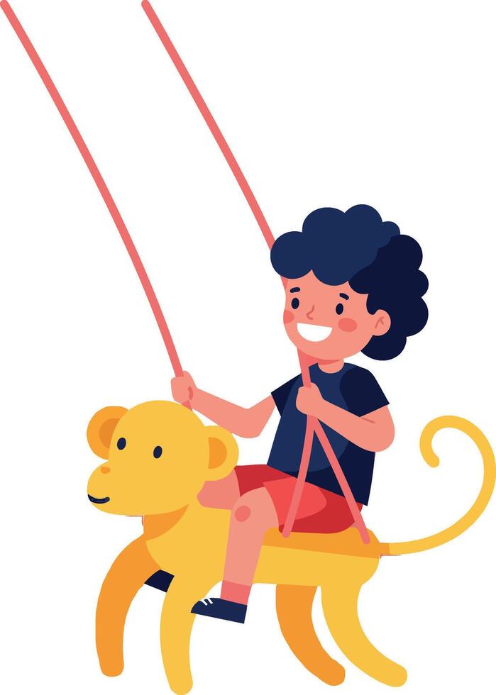 A joyful child riding a playful lion in a flat, colorful illustration vector