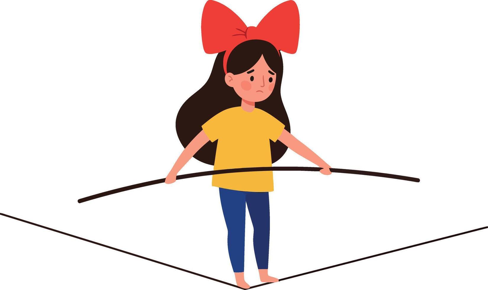 Young girl balancing on a tightrope with a playful expression in minimal art vector