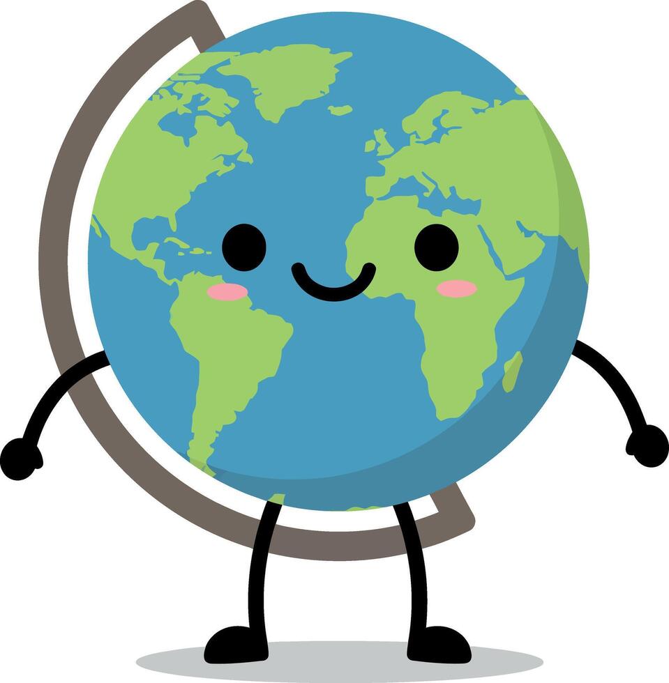 Cheerful globe character with arms and legs in a flat art style vector