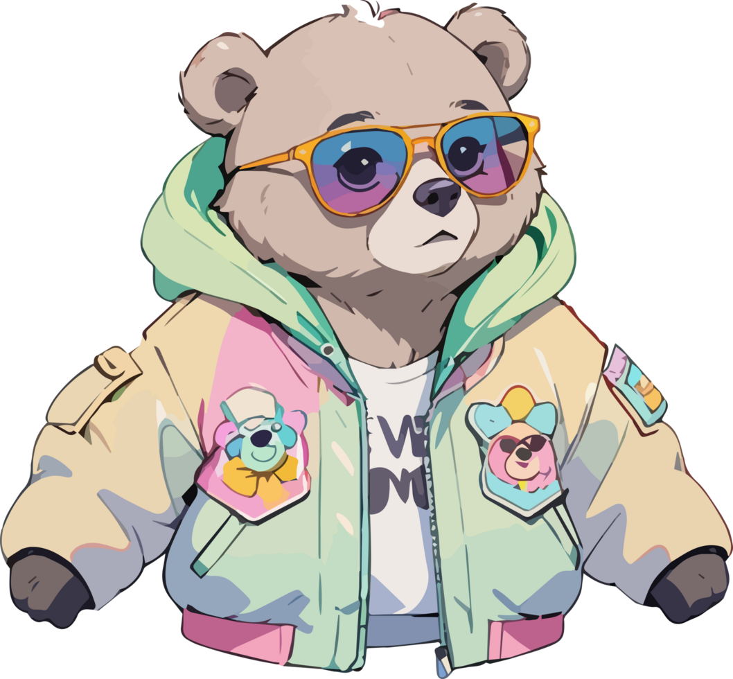 Bear in Sunglasses and Jacket Transparent Background png