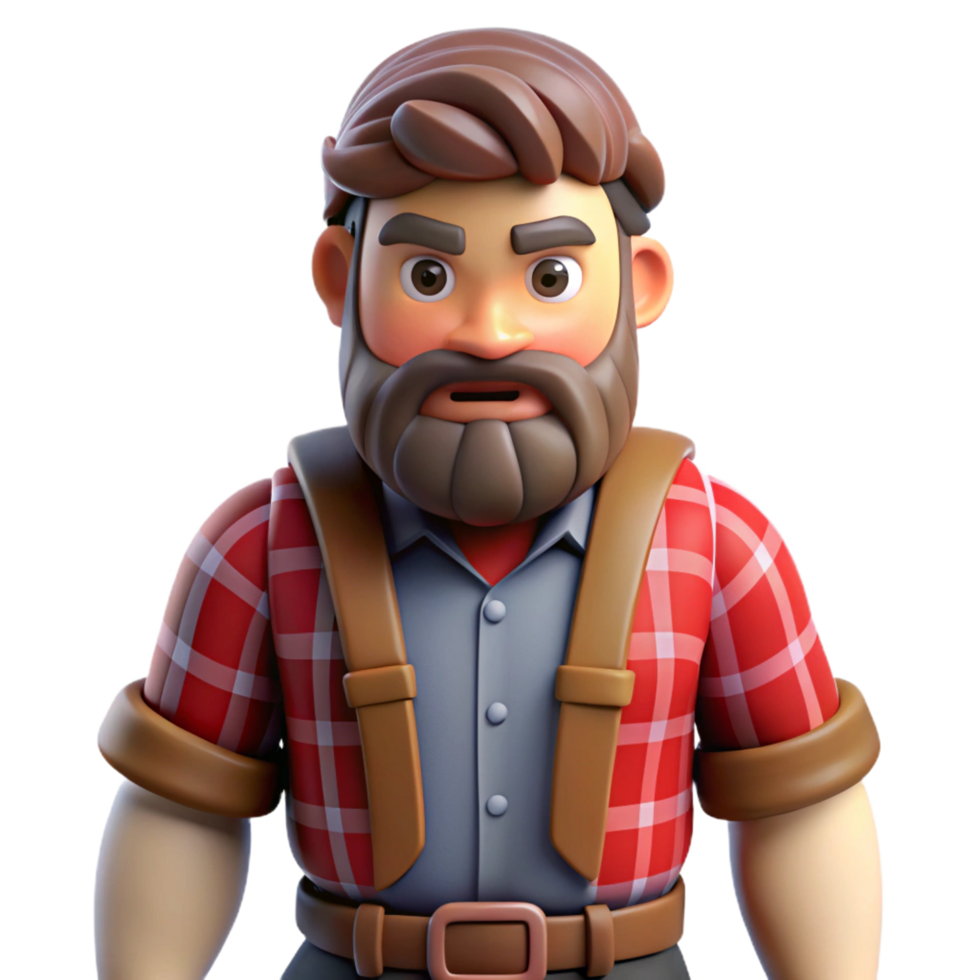 Flannel Shirted Lumberjack with Beard Isolated png