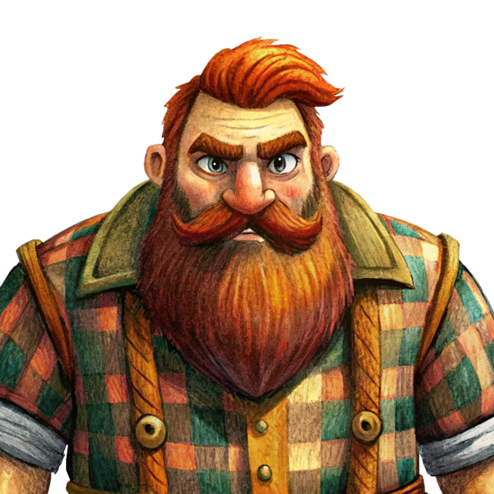 Rustic Lumberjack with Heavy Beard and Outfit png