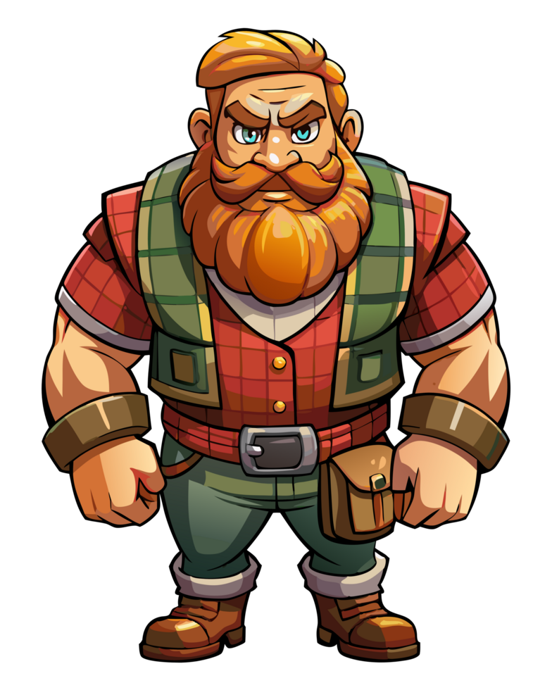 Strong Bearded Lumberjack in Flannel and Jeans png