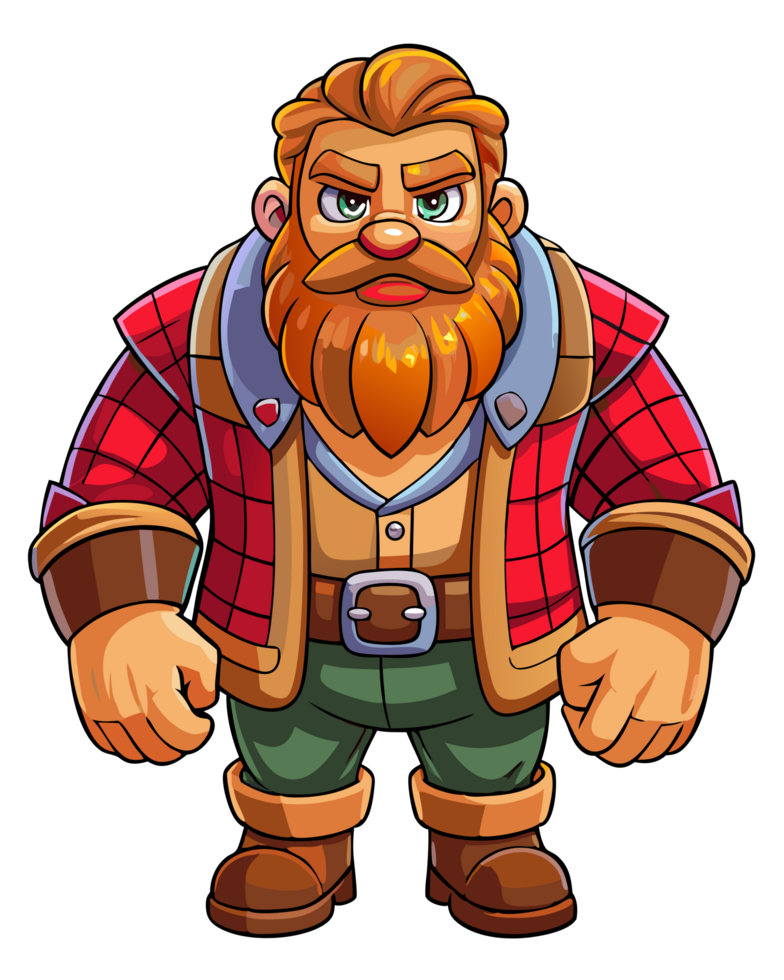 Tough Lumberjack Character with Beard and Outfit png