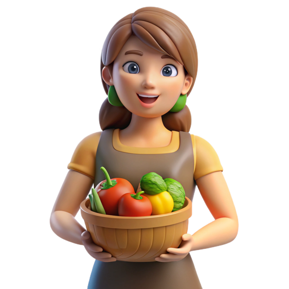 Basket Holding Woman with Fresh Vegetables png