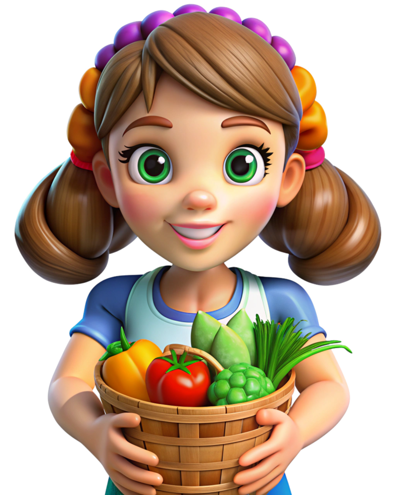 Young Woman with Harvest Basket Transparent Background png