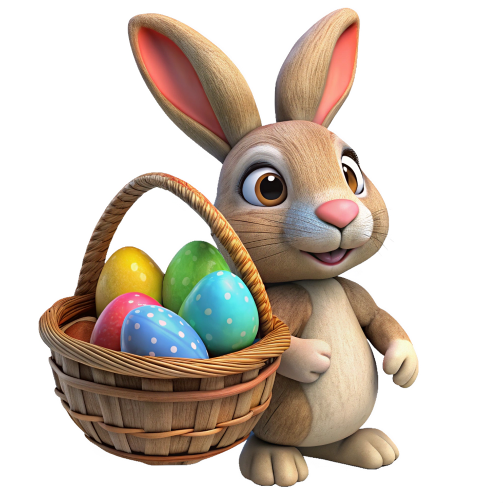 Colorful Egg Basket With Cute Bunny Character png