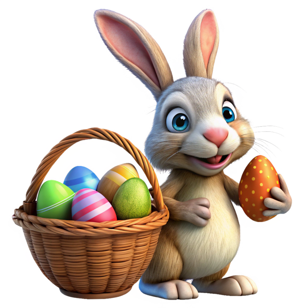 Bunny Holding Basket With Bright Painted Eggs png