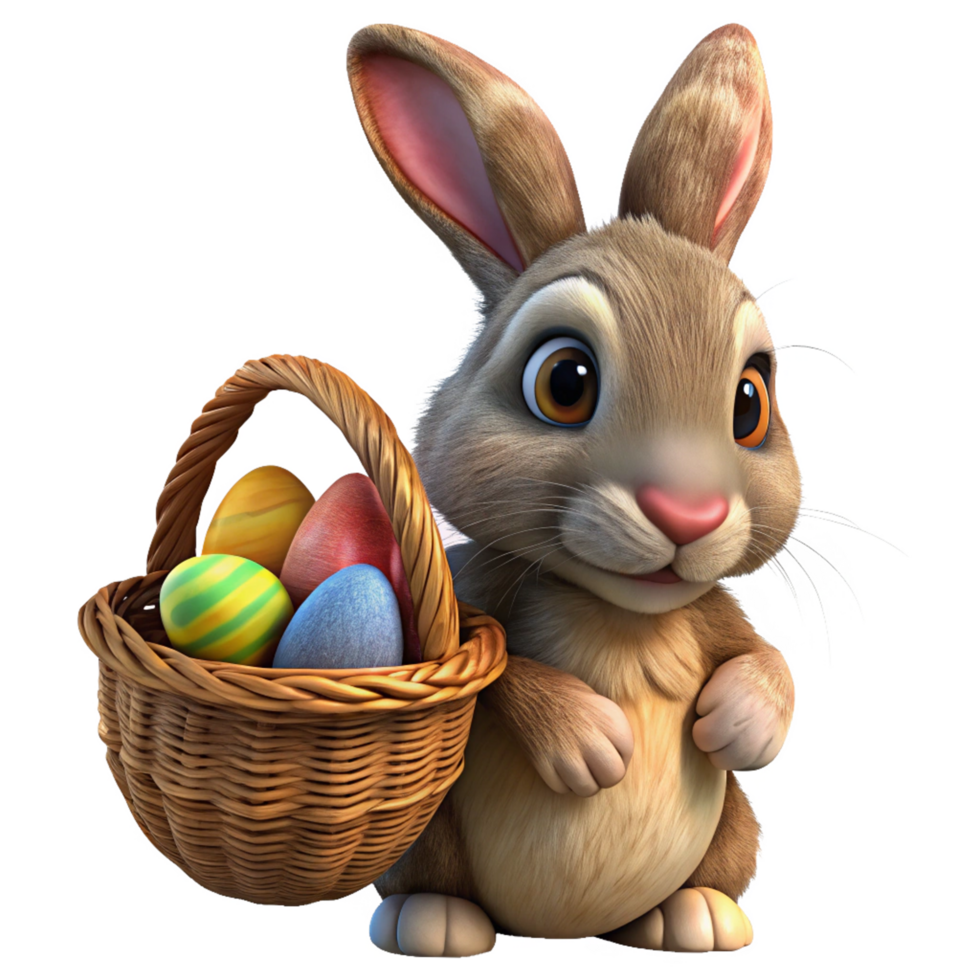 Rabbit Holding Basket Full of Festive Eggs png