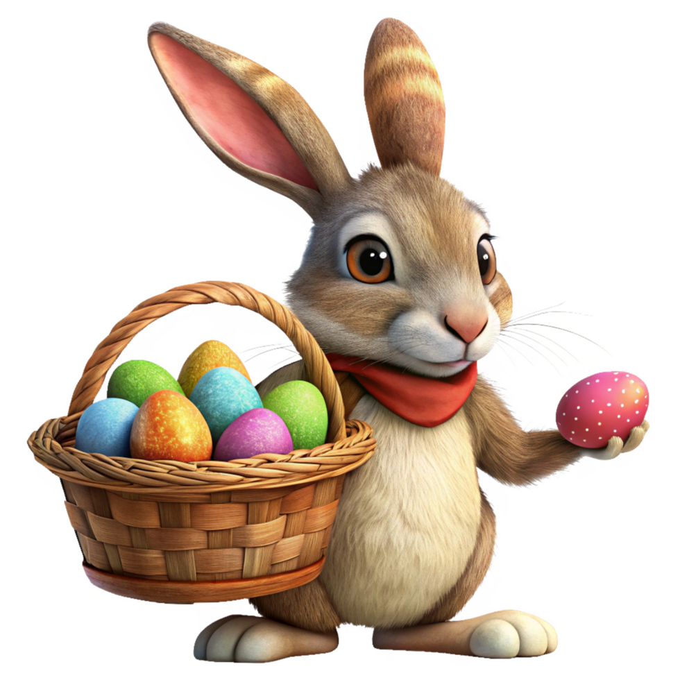 Rabbit Carrying Traditional Basket of Eggs png