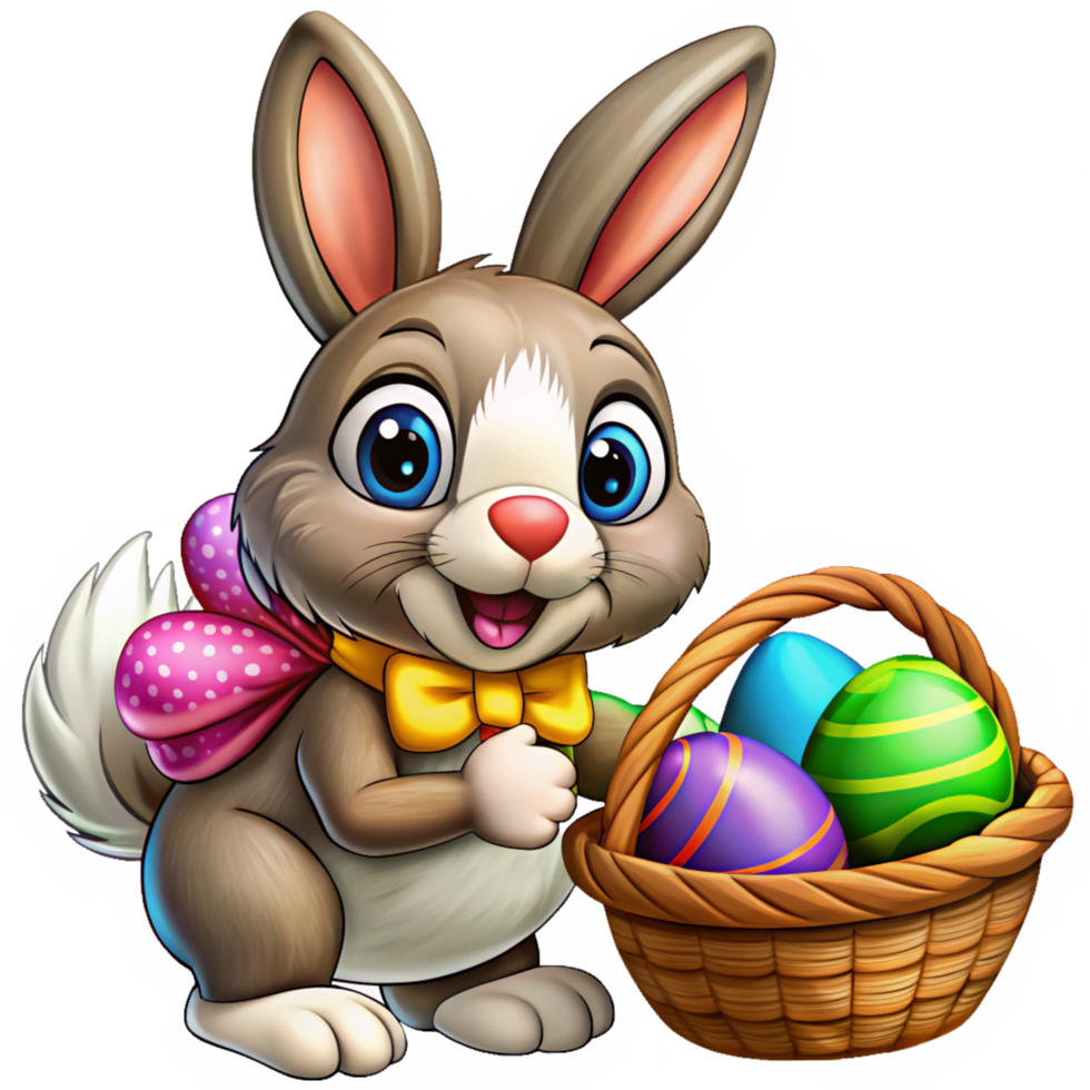 Rabbit With Basket of Rainbow Colored Eggs png