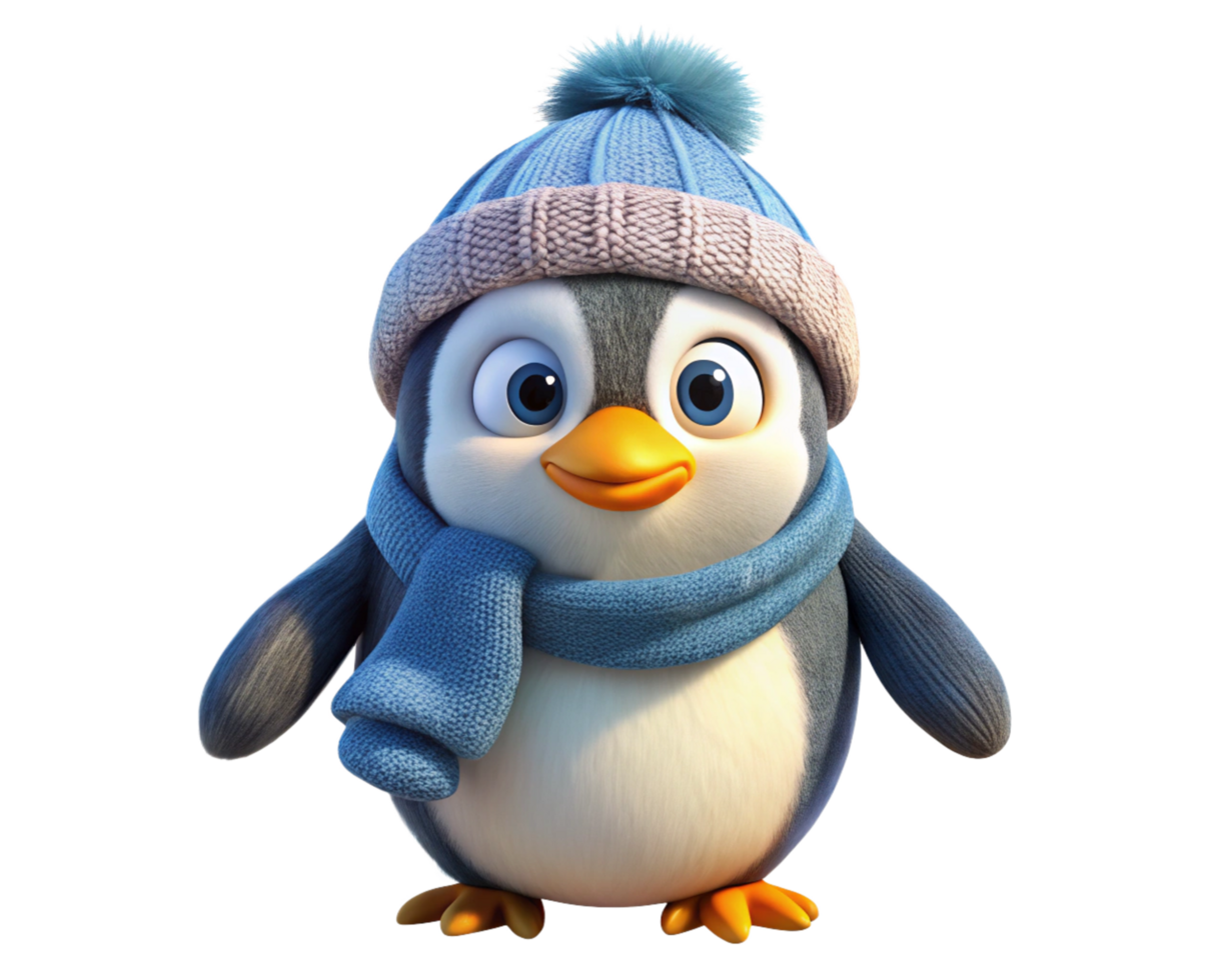 Snow Ready Penguin in Knitted Cap png