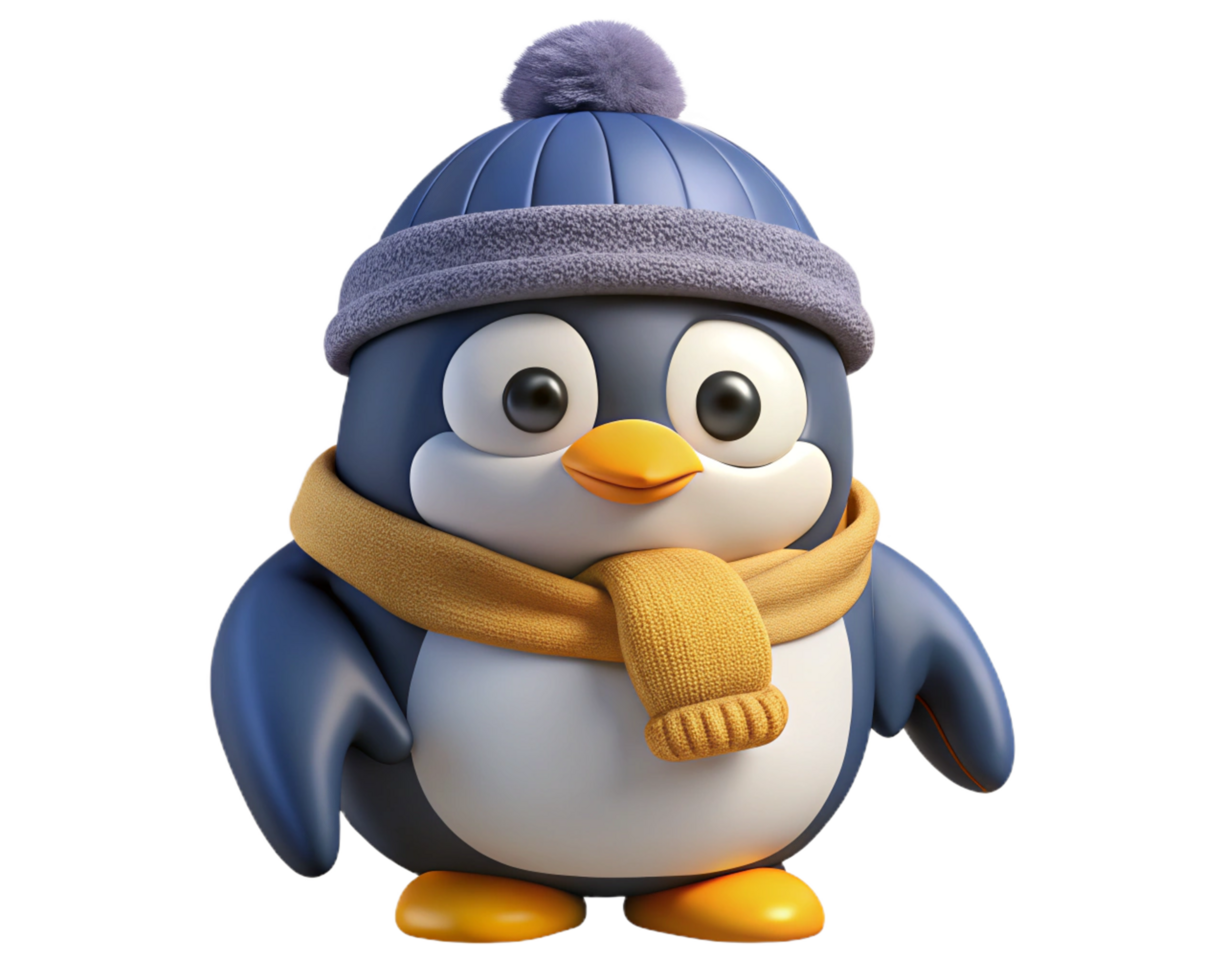 Penguin in Cute Cozy Cap for Freezing Weather png
