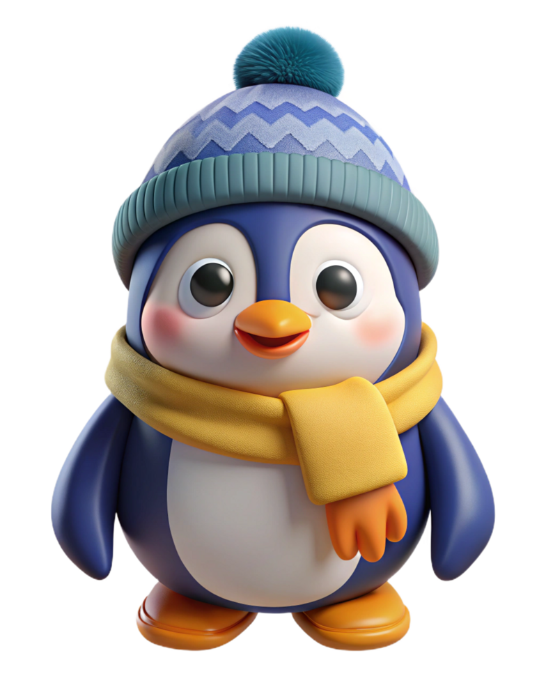 Cute Penguin with Cozy Hat Illustration png