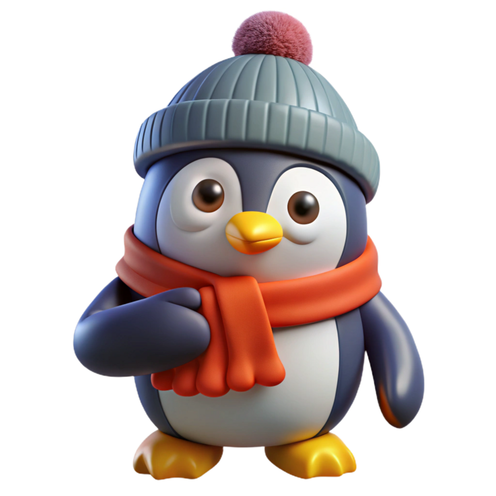 Penguin with Knitted Winter Headwear png