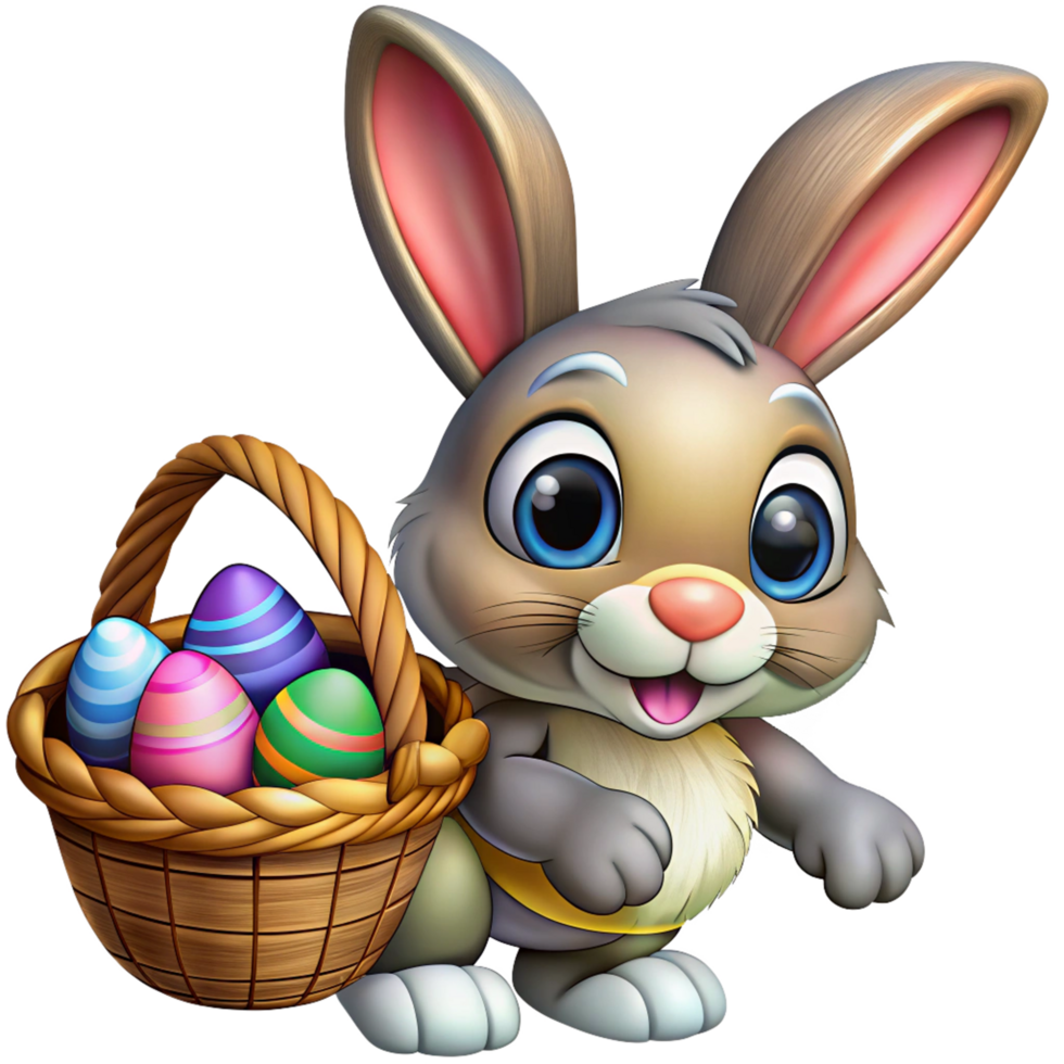 Playful Rabbit Holding Egg Basket Isolated png