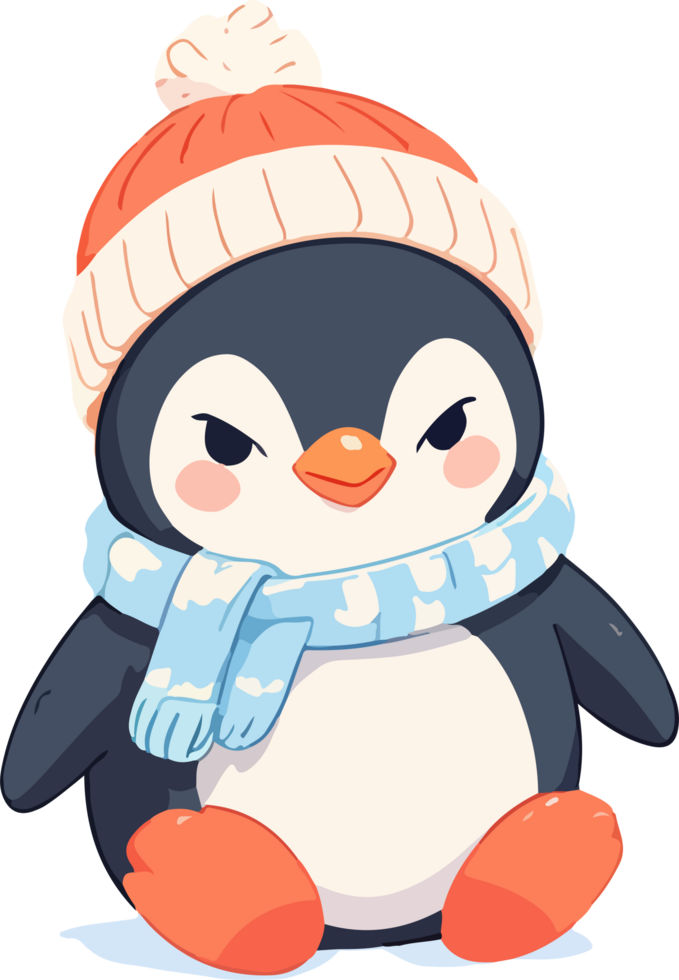 Cute Winter Penguin Wearing a Wool Cap png