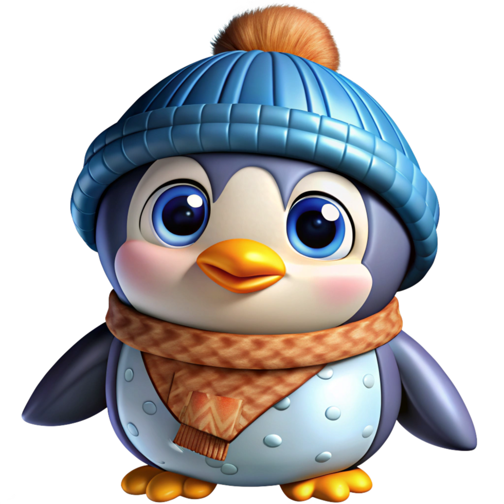 Penguin in Knitted Cap for Winter Illustration png