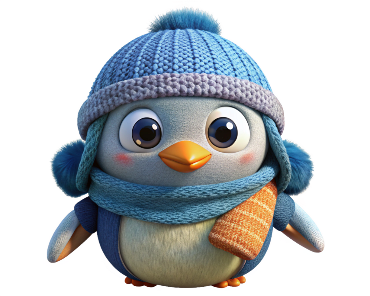Warm Cartoon Penguin Character with Hat png
