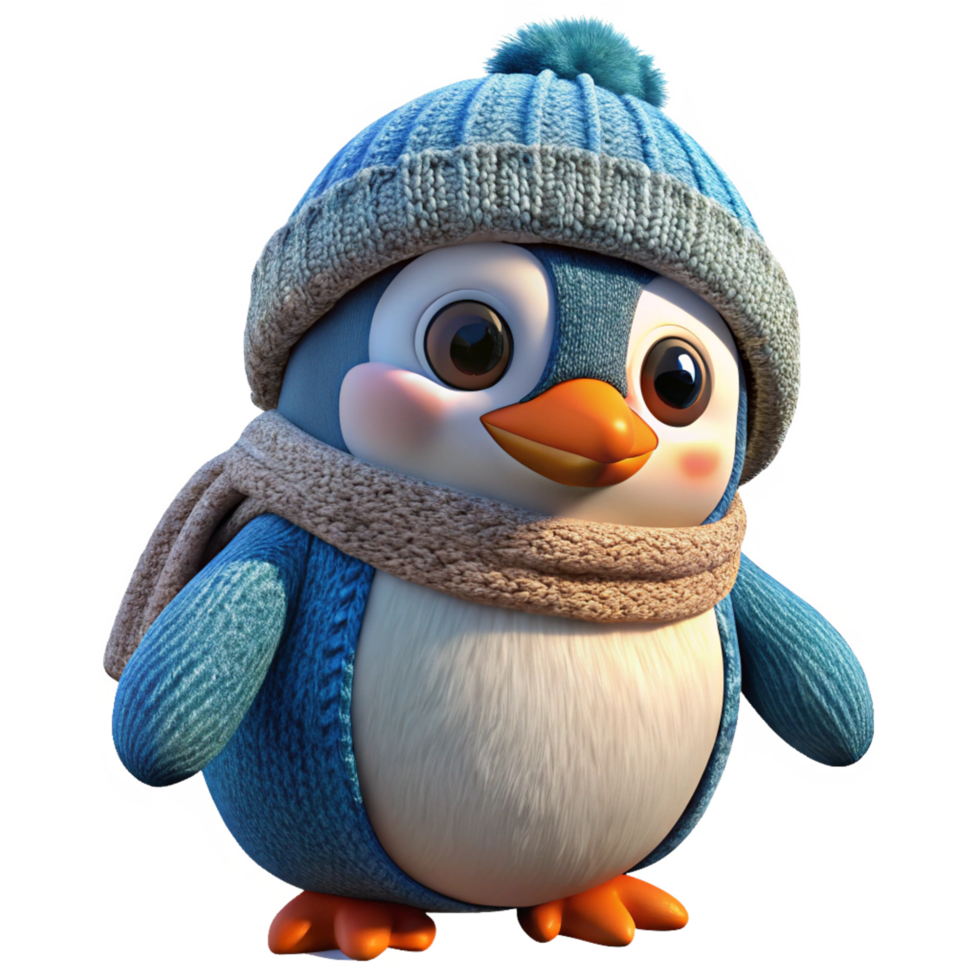 Penguin in Soft Knitted Cap for Cold Days png
