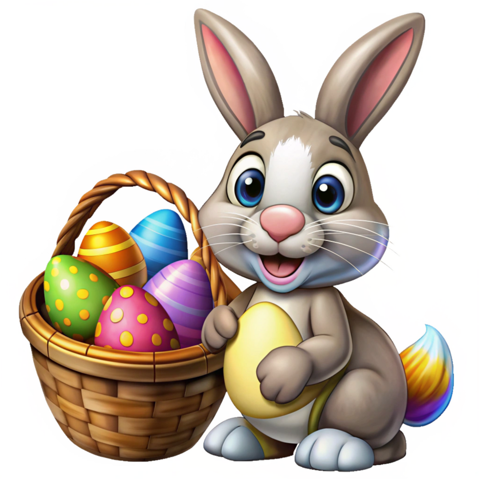 Spring Rabbit Carrying Basket of Decorative Eggs png