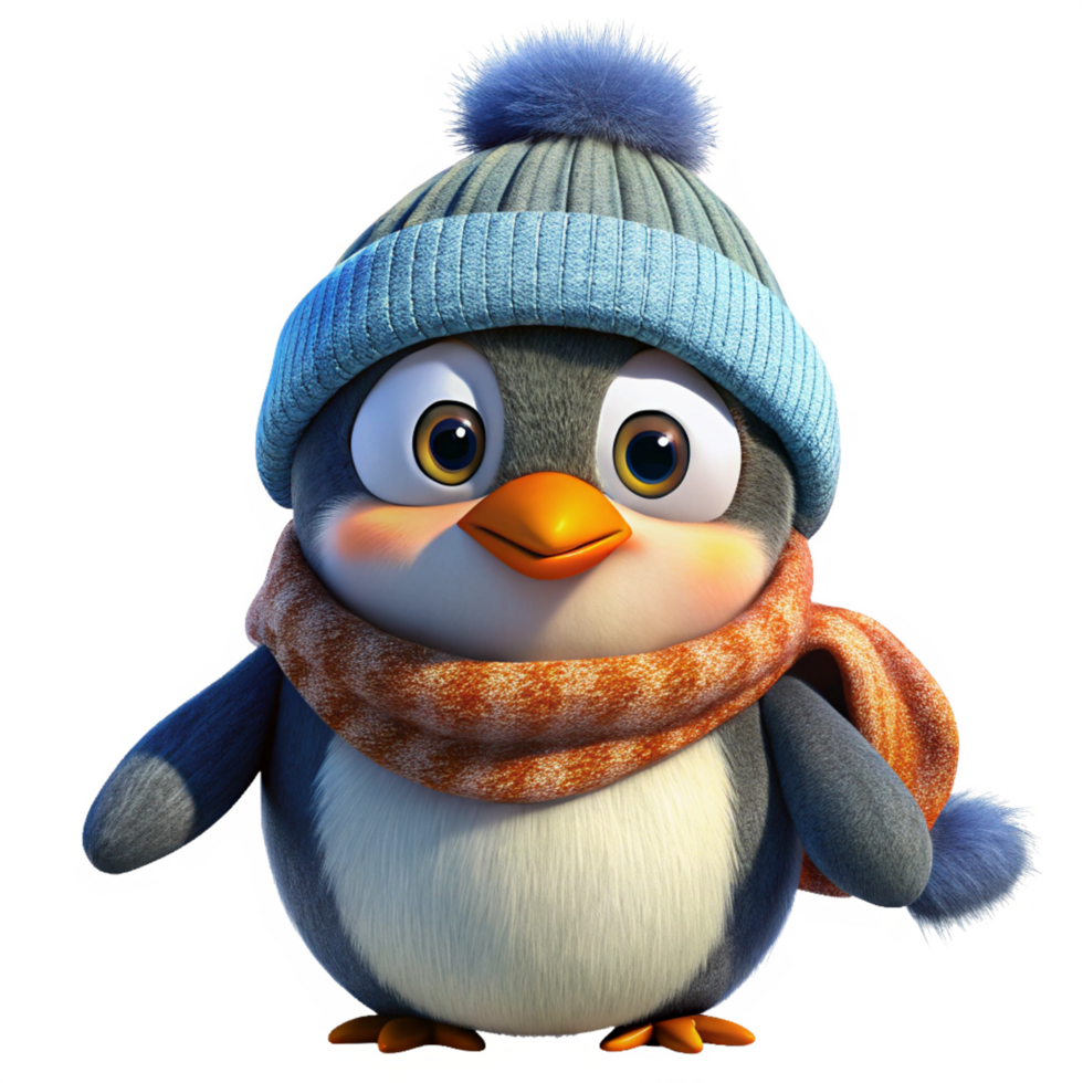 Penguin with Cozy Wool Cap for Winter png