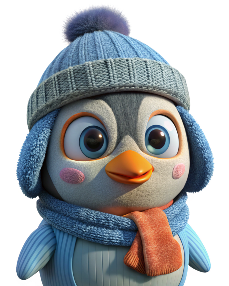 Penguin in Winter Look with Cozy Knitted Cap png
