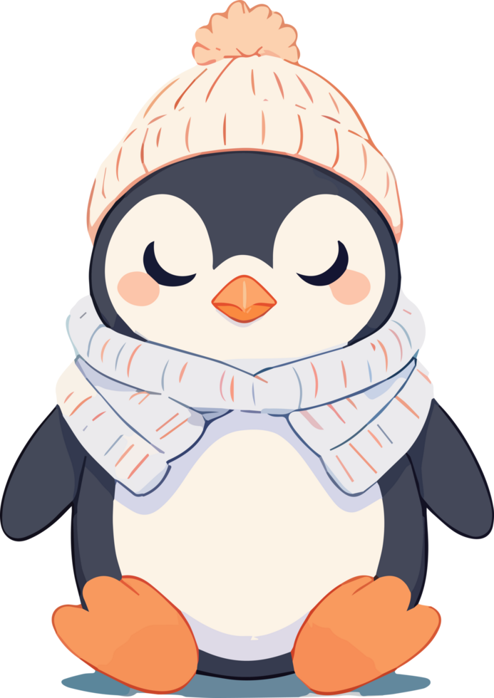 Winter Ready Penguin in Knitted Cap png