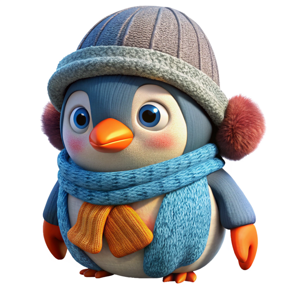 Cartoon Penguin Dressed in Knitted Hat png
