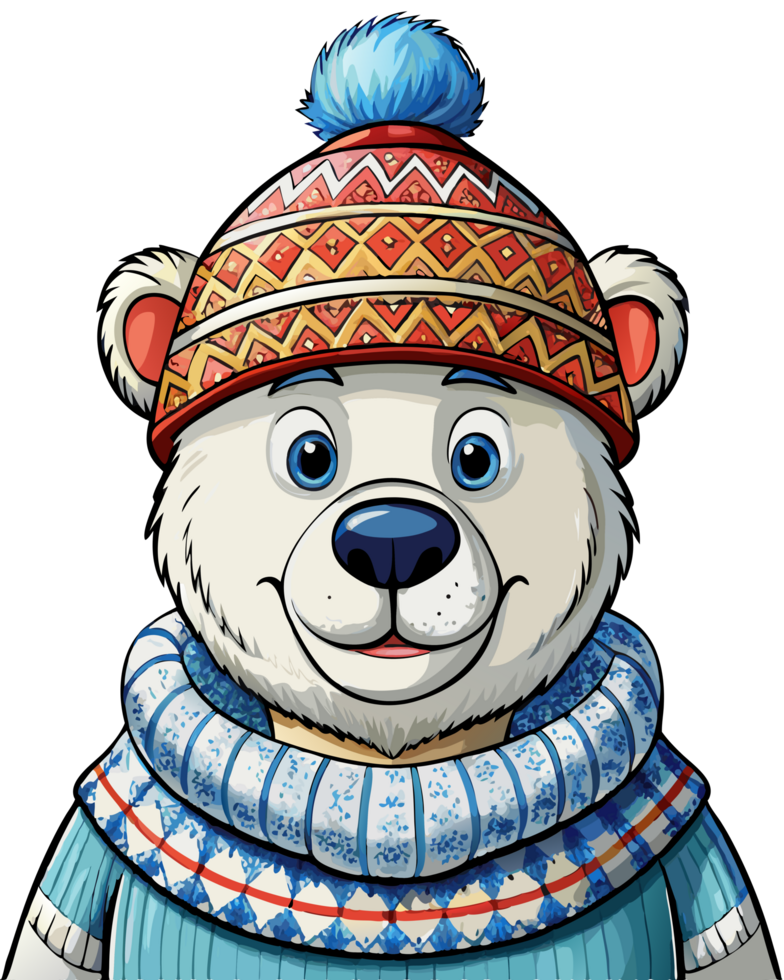 Polar Bear with Knitted Cap Transparent Background png