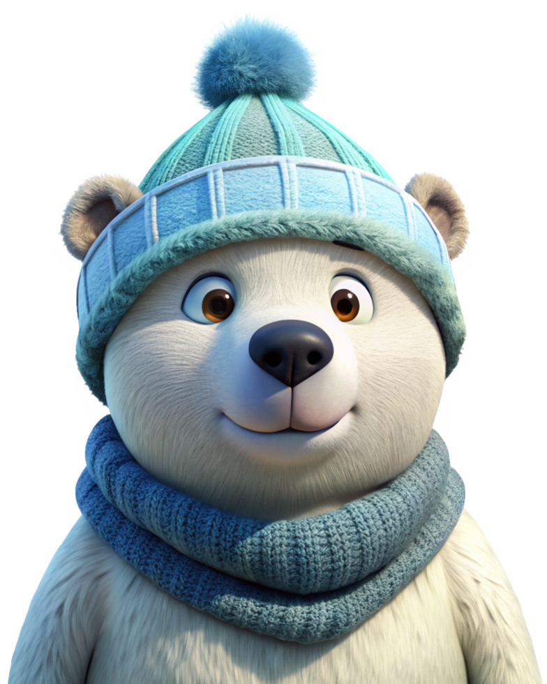 Polar Bear Character Wearing a Knitted Hat png