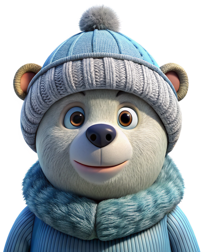 Polar Bear Character with Knitted Hat Design png