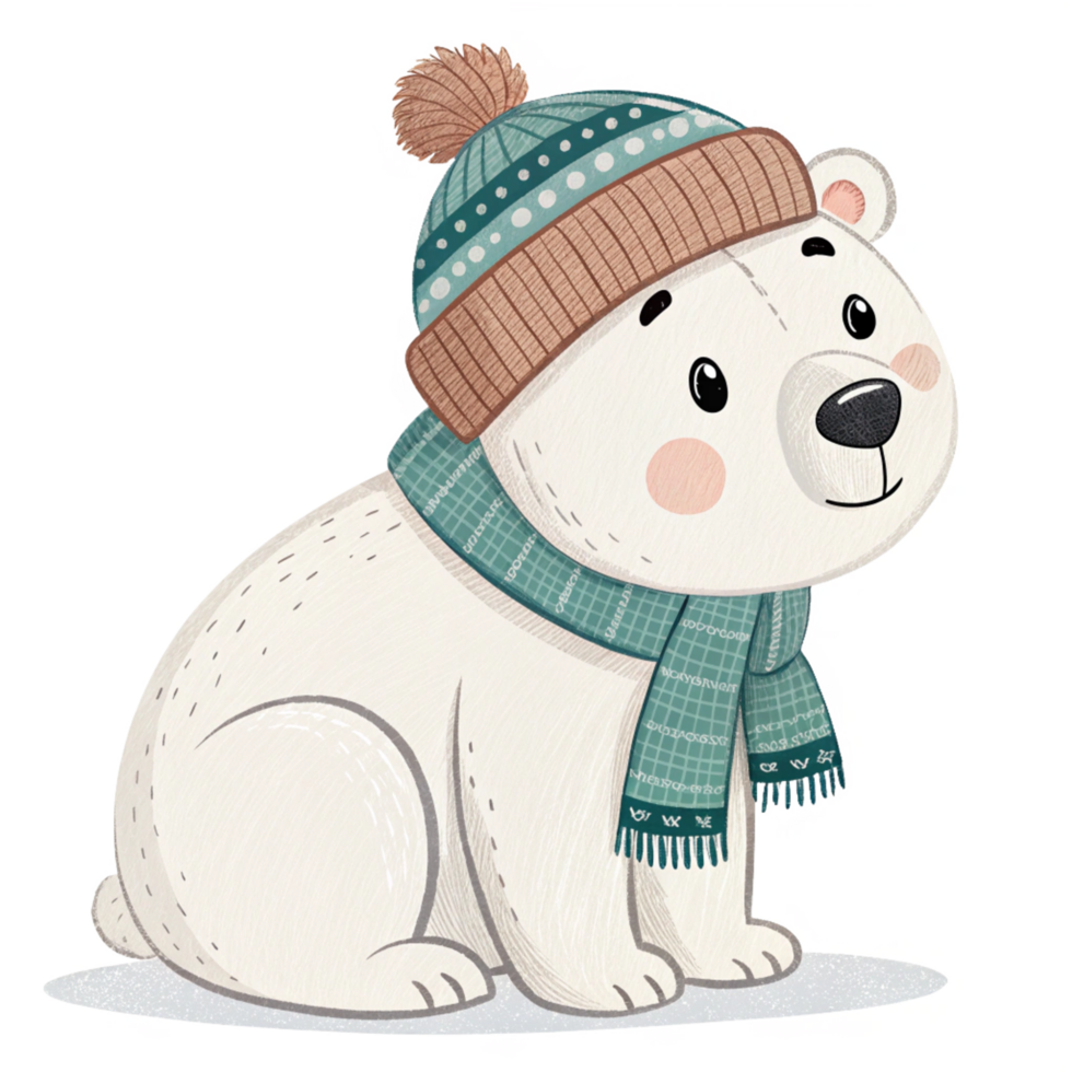 Cartoon Polar Bear in Comfy Wool Cap png