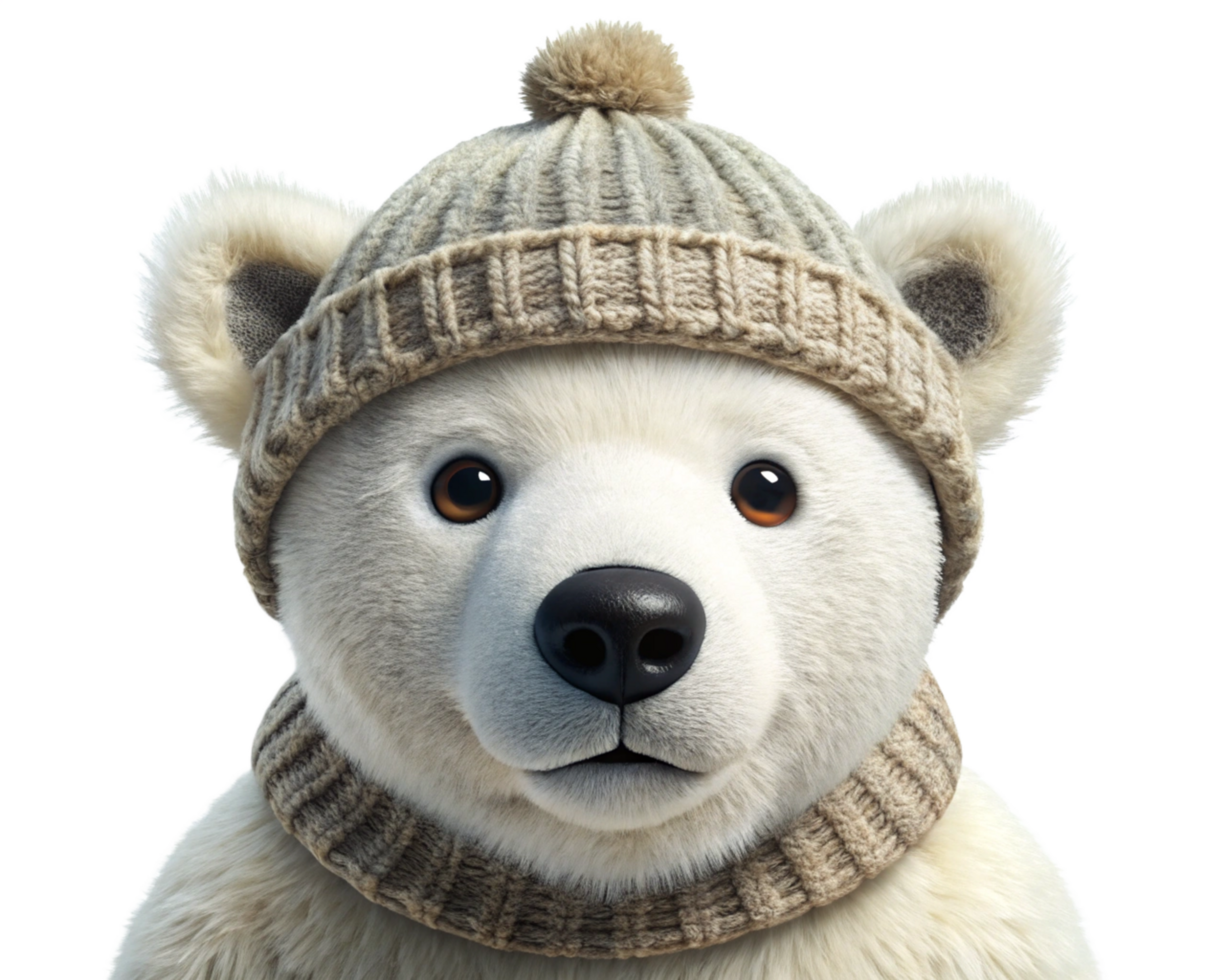 Polar Bear in Knitted Cap on Transparent Background png