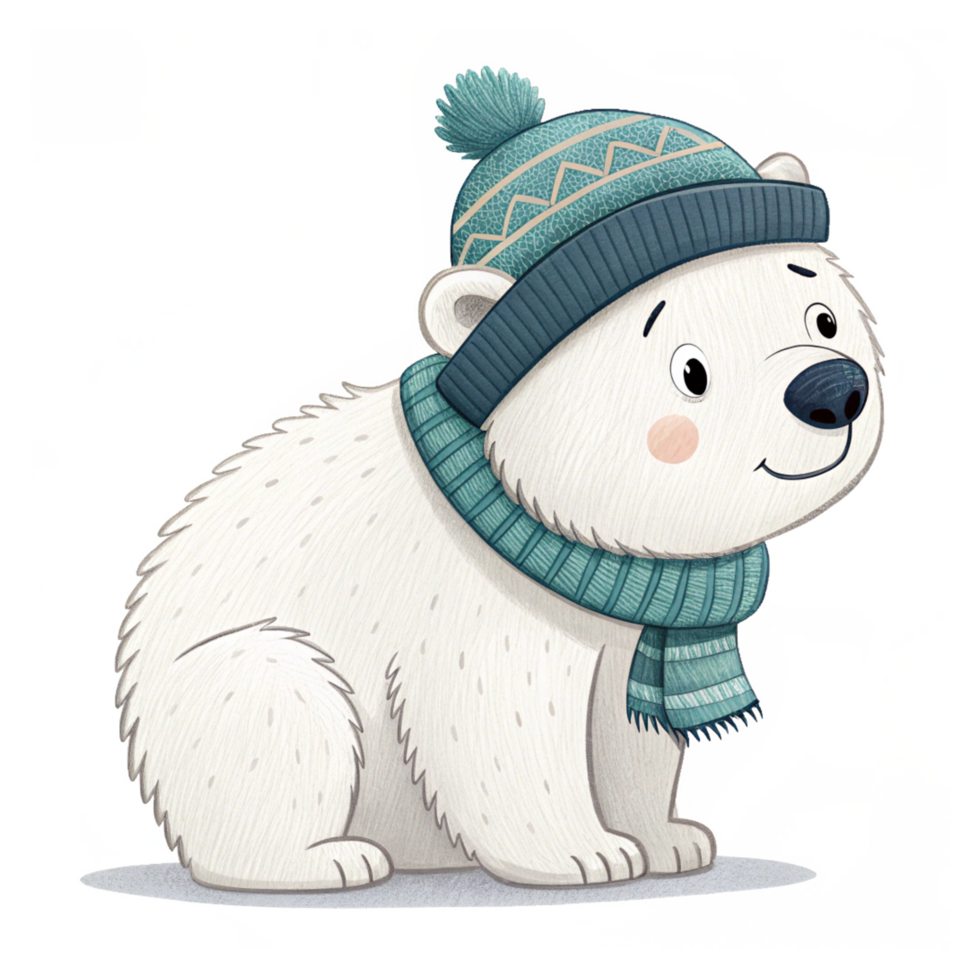 Cartoon Polar Bear Wearing a Warm Winter Cap png