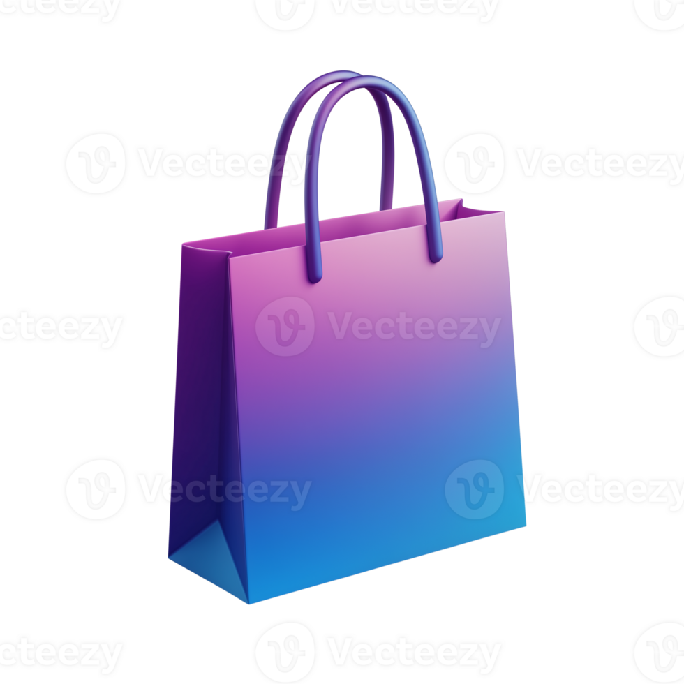 Gradient Purple Blue Shopping Bag 3D Render Design Mockup png