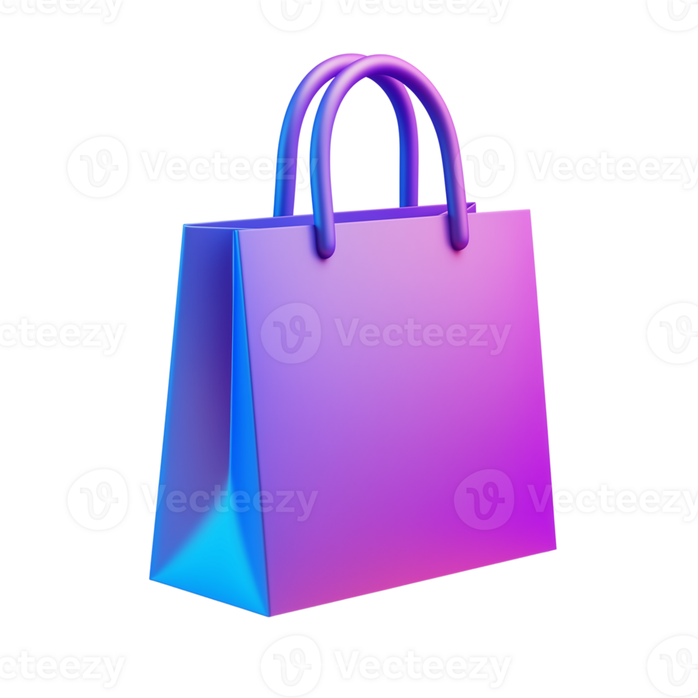 Vibrant Purple and Blue Gradient Shopping Bag 3D Render Design png