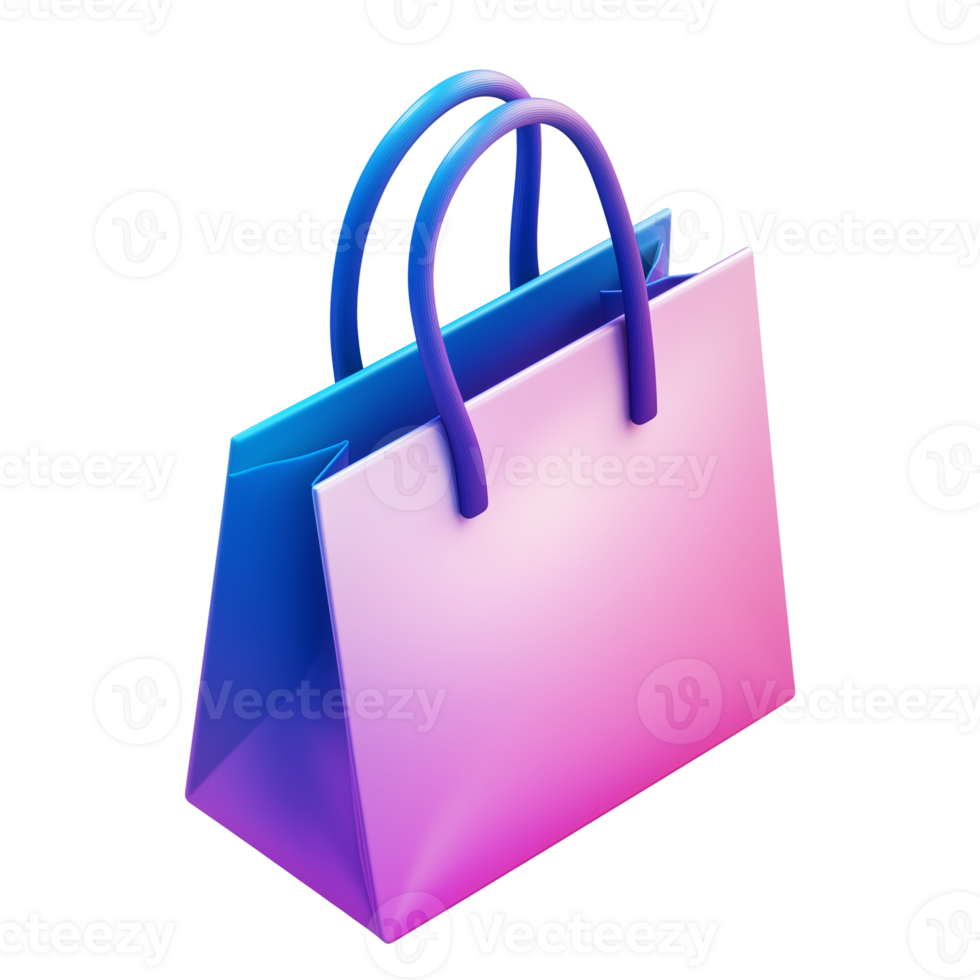 Gradient Shopping Bag 3D Render, Purple Pink Blue Design png