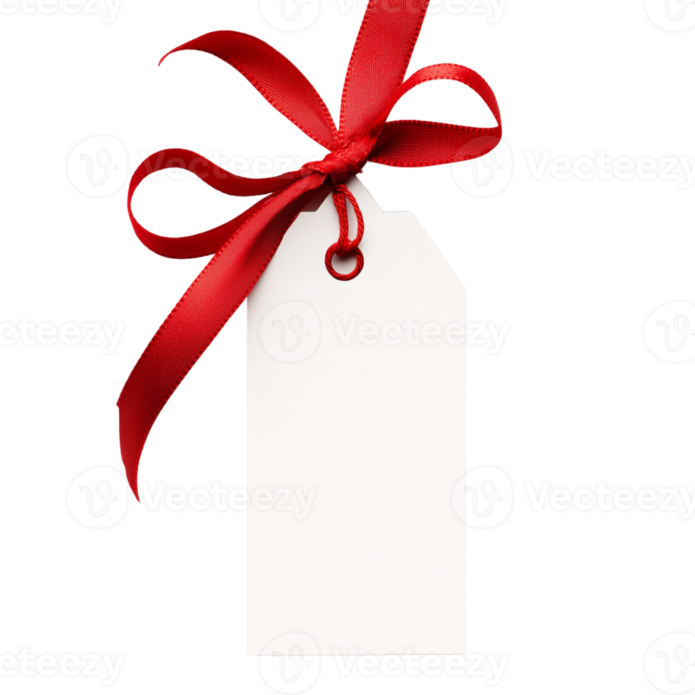 Blank Gift Tag with Red Ribbon Bow Festive Design Element for Holiday Branding png